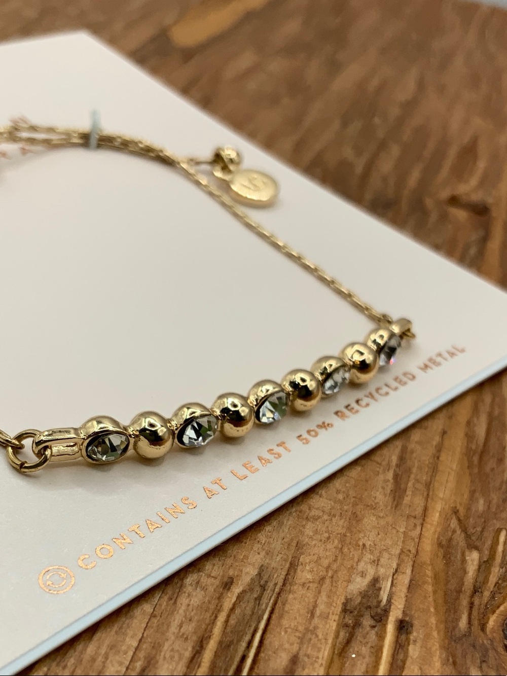 LC Lauren Conrad Gold Tone Clear Crystals Beaded Slider Bracelet